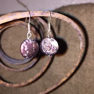 ❤️Black coin pearl earrings set in Sterling